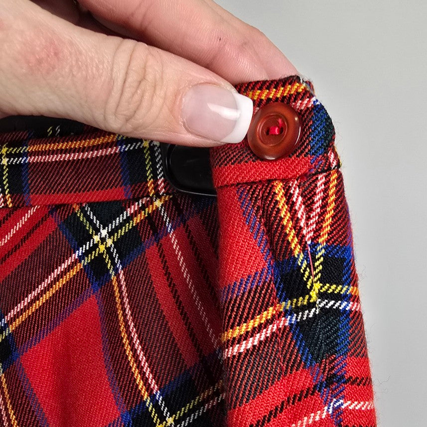 Vintage Al Jean Red Plaid Wool Midi Skirt Size XS/S