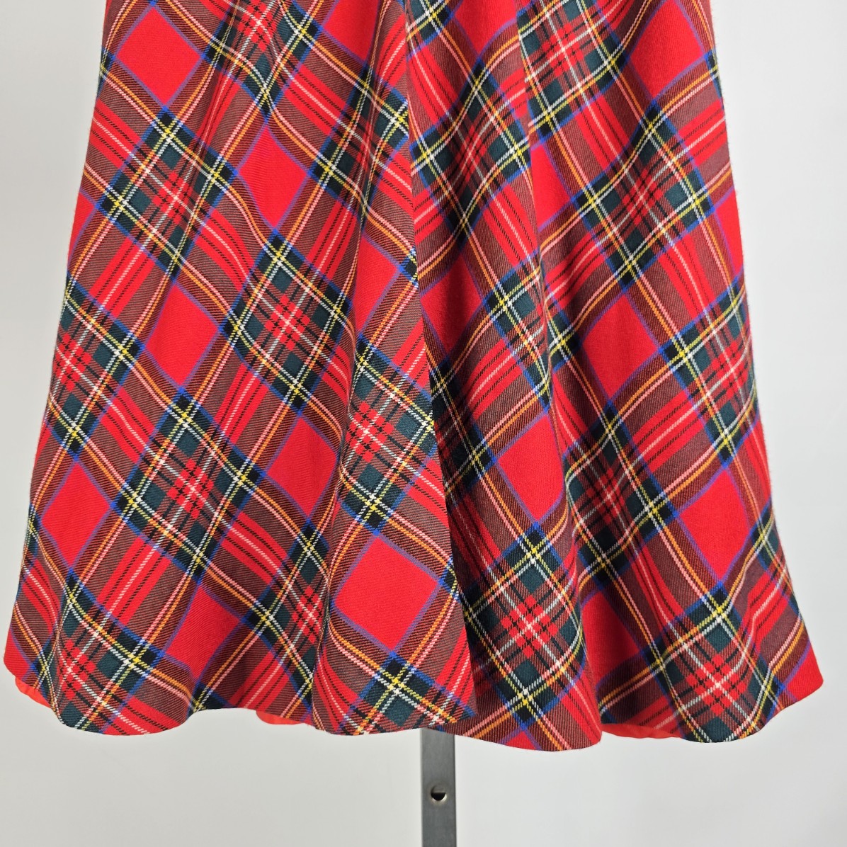 Vintage Al Jean Red Plaid Wool Midi Skirt Size XS/S
