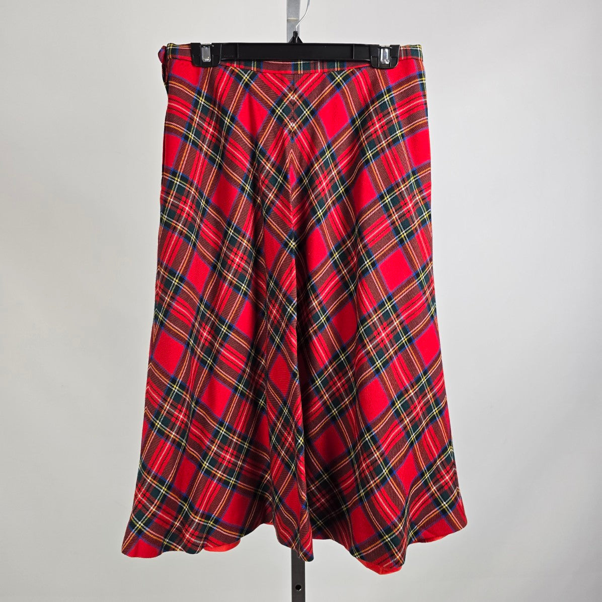 Vintage Al Jean Red Plaid Wool Midi Skirt Size XS/S
