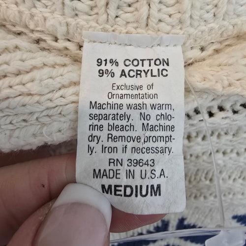 Vintage Cream Aztec Knit Collared Sweater Size M