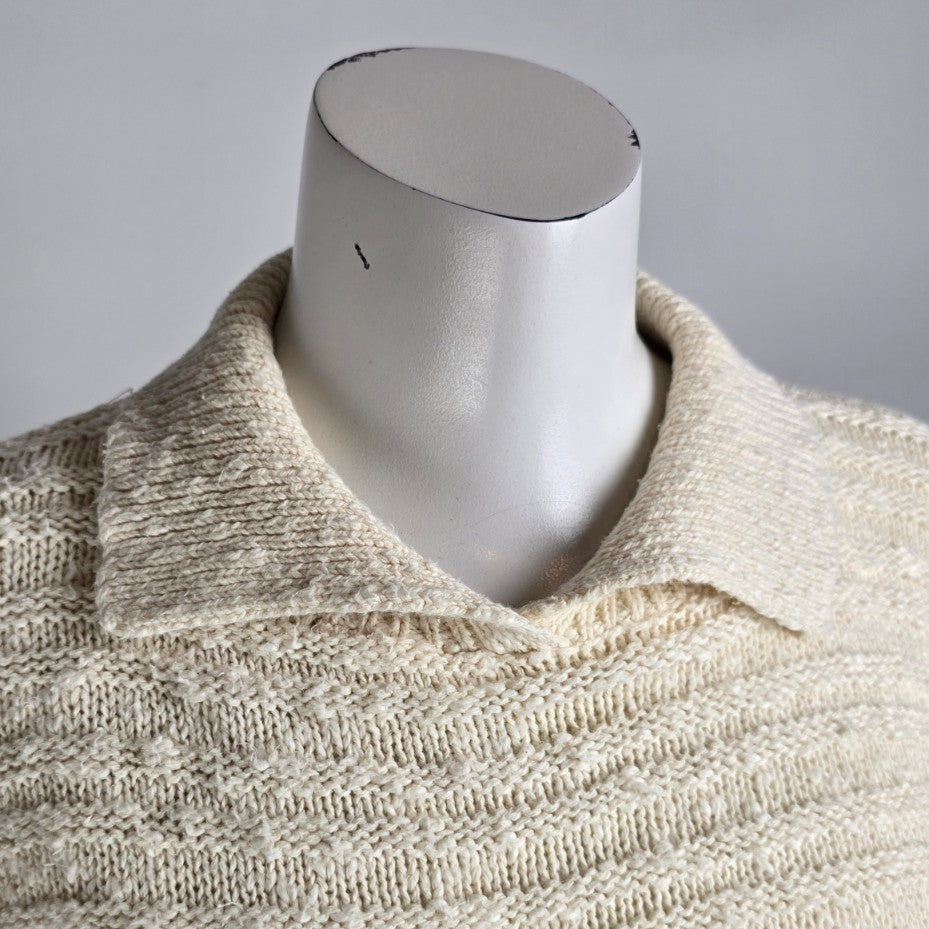 Vintage Cream Aztec Knit Collared Sweater Size M