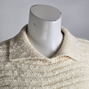 Vintage Cream Aztec Knit Collared Sweater Size M