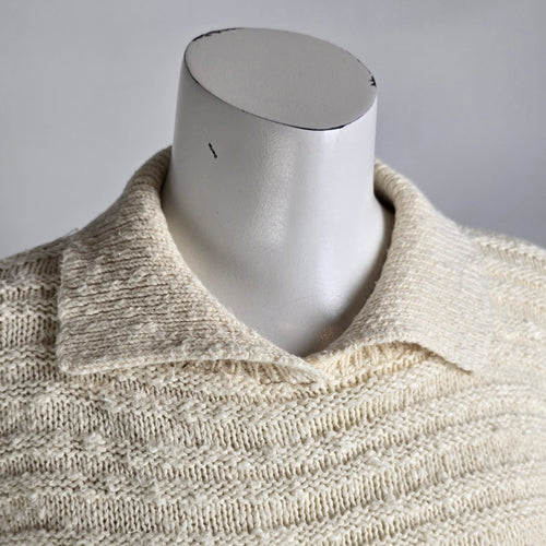 Vintage Cream Aztec Knit Collared Sweater Size M