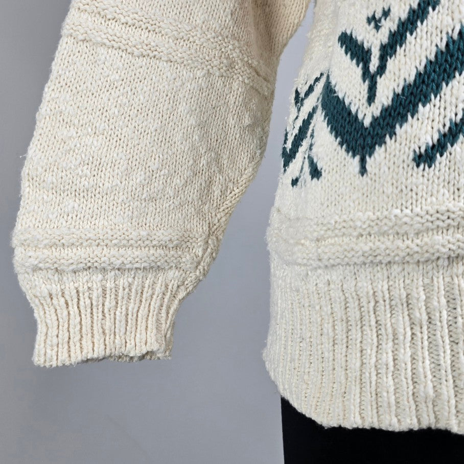 Vintage Cream Aztec Knit Collared Sweater Size M