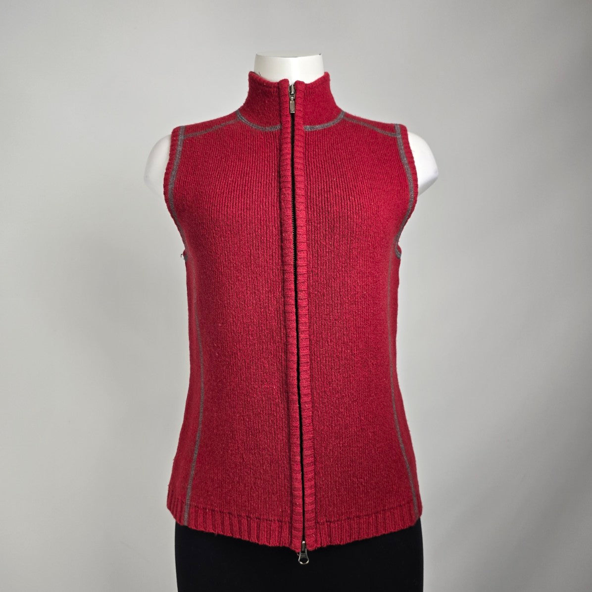 Eddie Bauer Red Cotton & Wool Zip Up Vest Size S