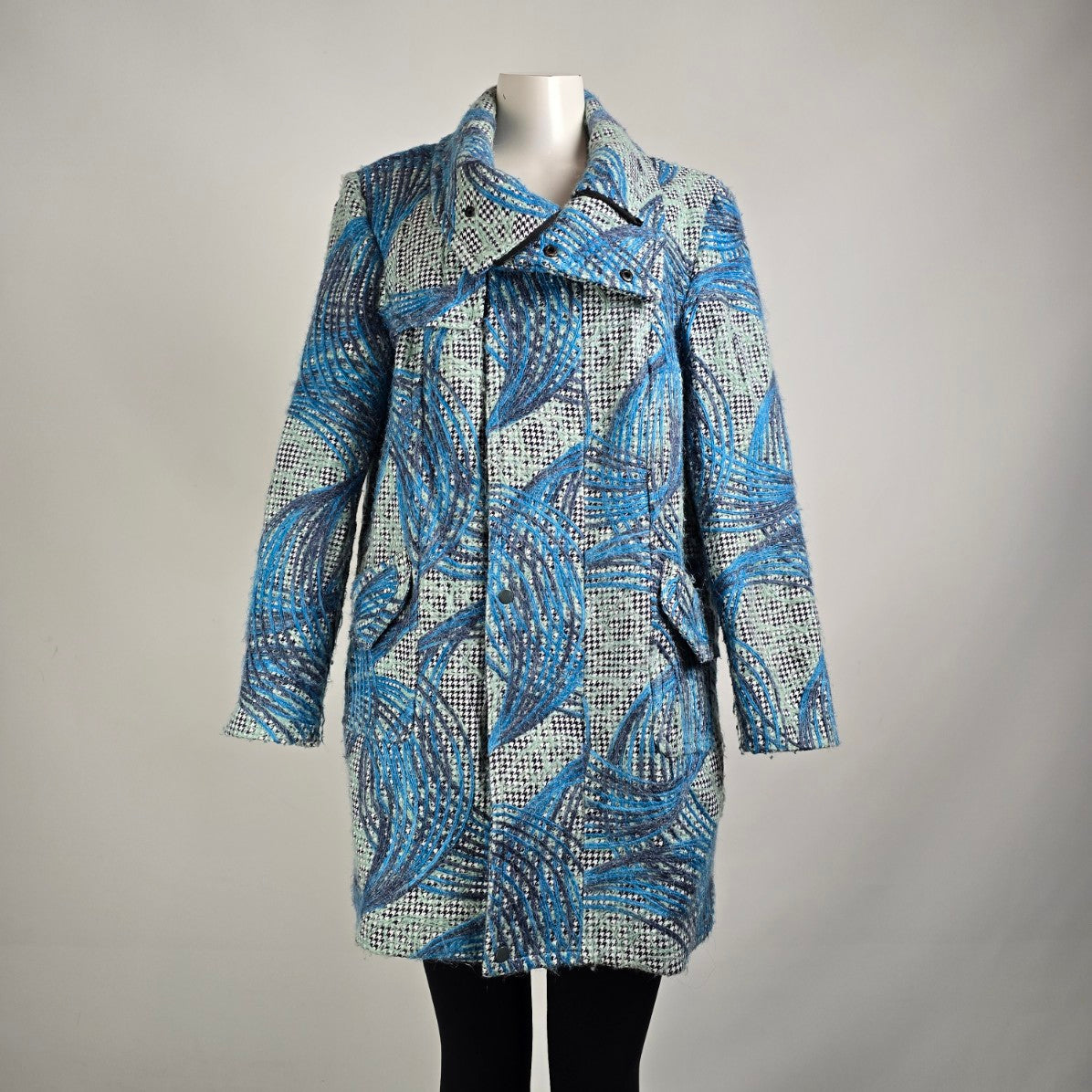 Samuel Dong Blue Abrstact Print Mohair Jacket Size L