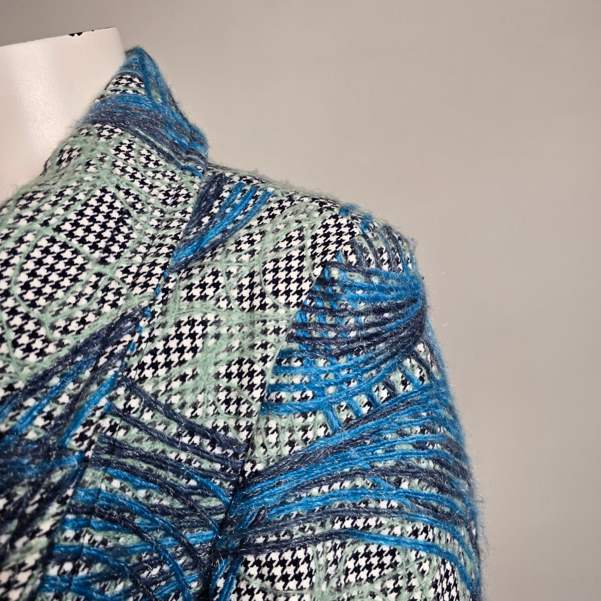Samuel Dong Blue Abrstact Print Mohair Jacket Size L