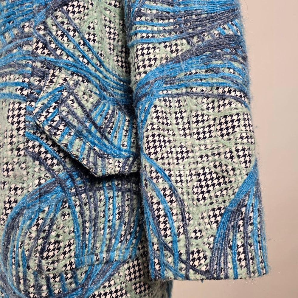Samuel Dong Blue Abrstact Print Mohair Jacket Size L