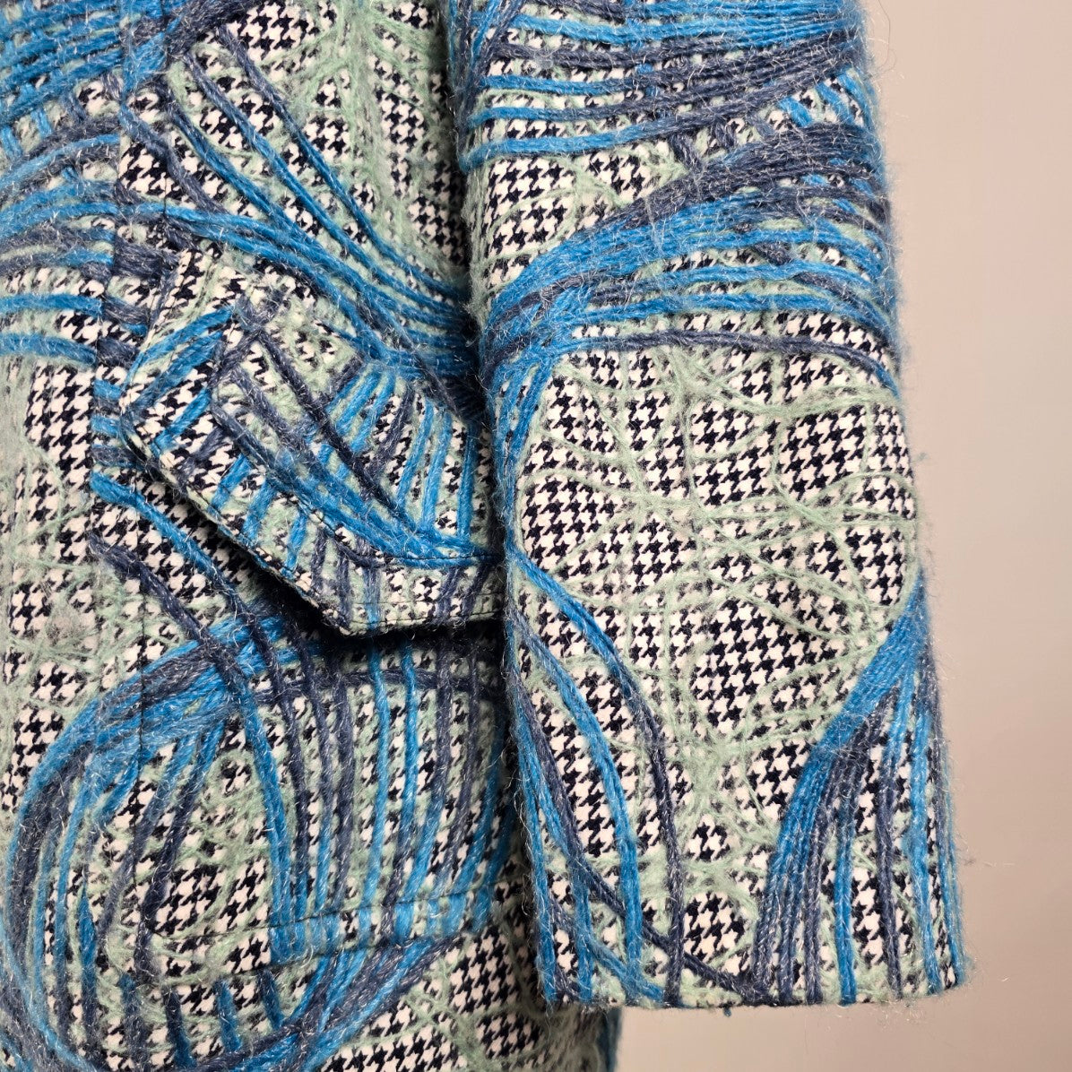 Samuel Dong Blue Abrstact Print Mohair Jacket Size L