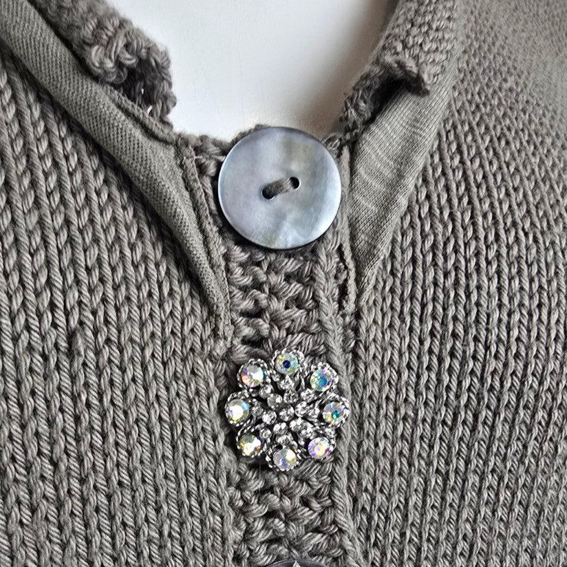 Pure Handknit Brown Knit Ruffle Button Up Cardigan Size M/L