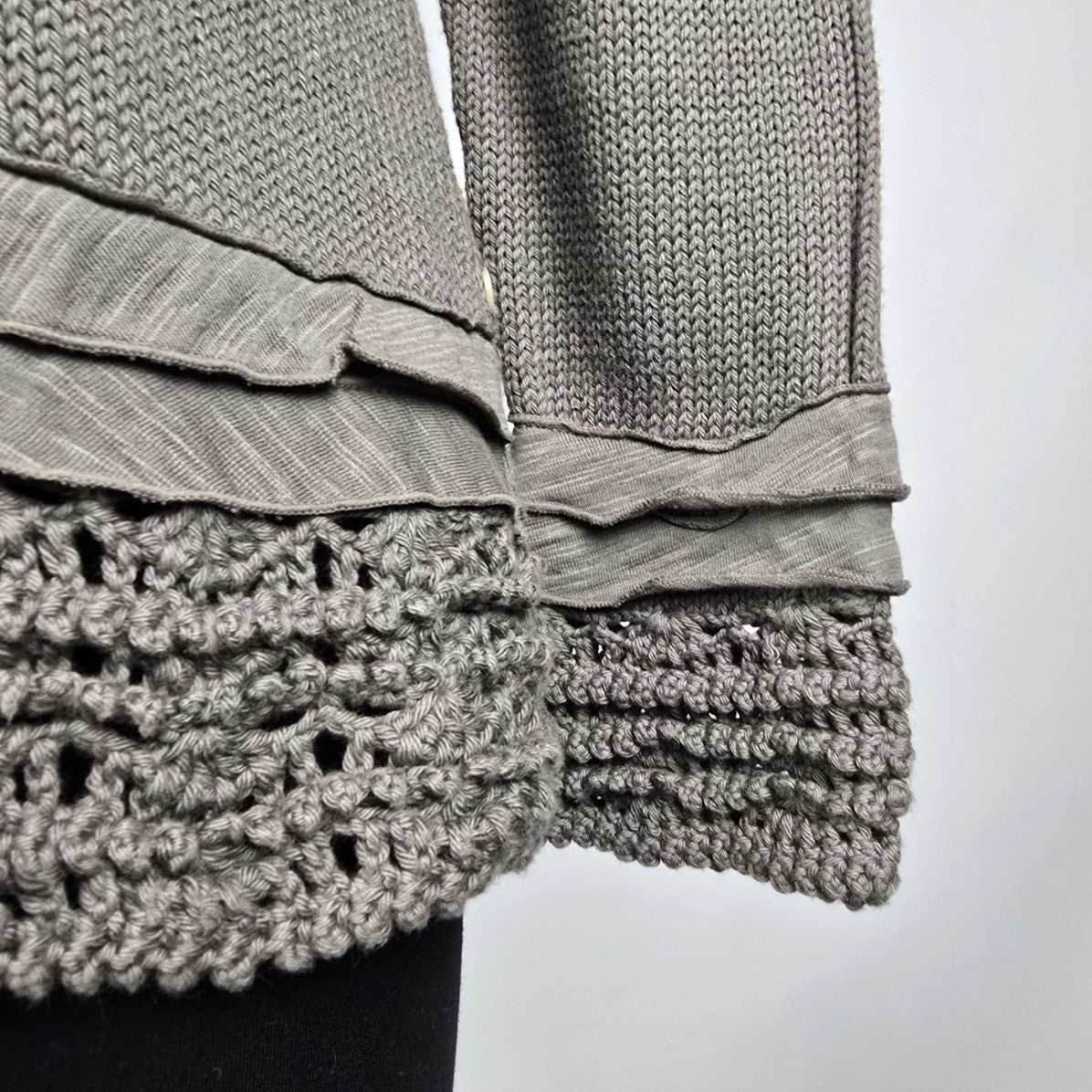 Pure Handknit Brown Knit Ruffle Button Up Cardigan Size M/L