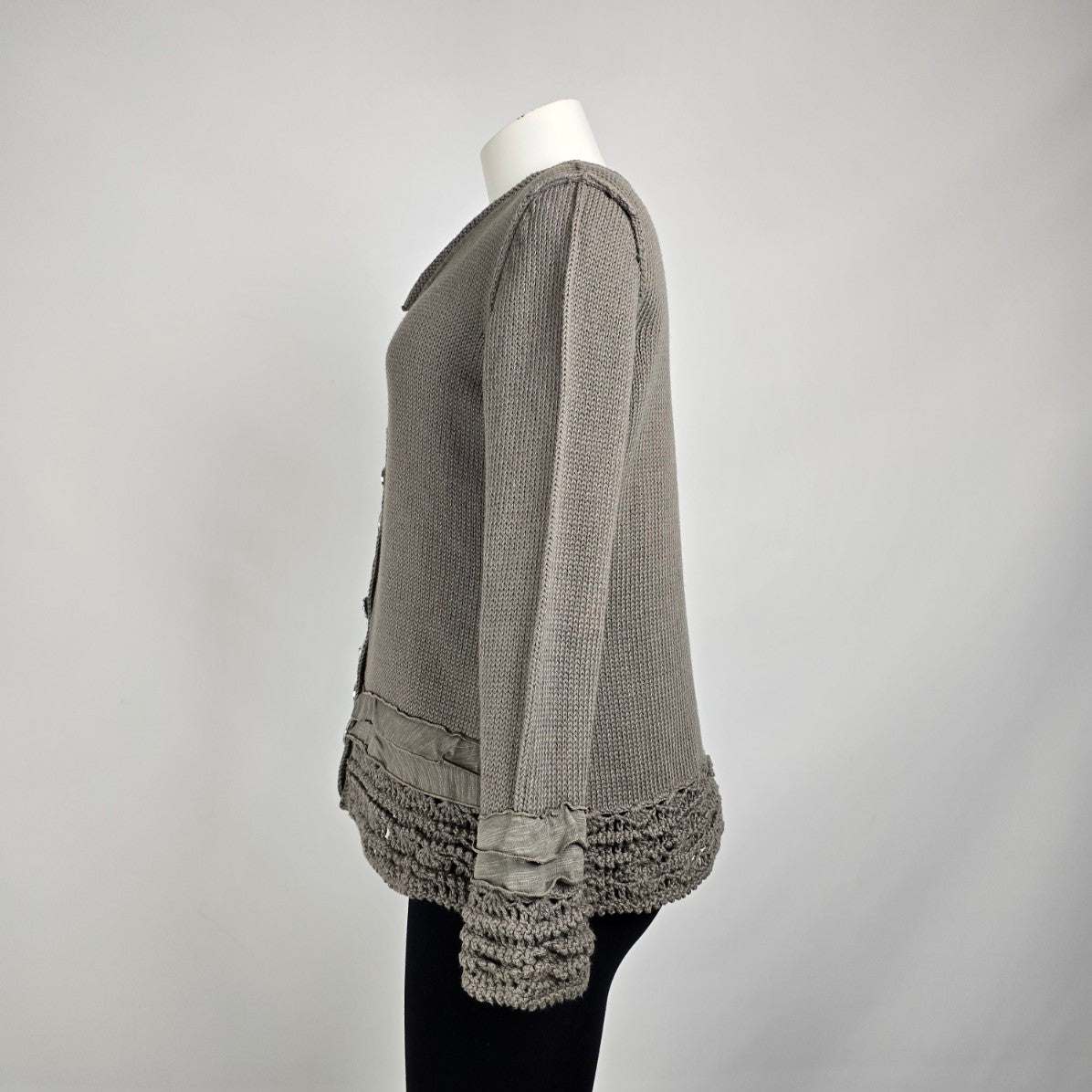 Pure Handknit Brown Knit Ruffle Button Up Cardigan Size M/L