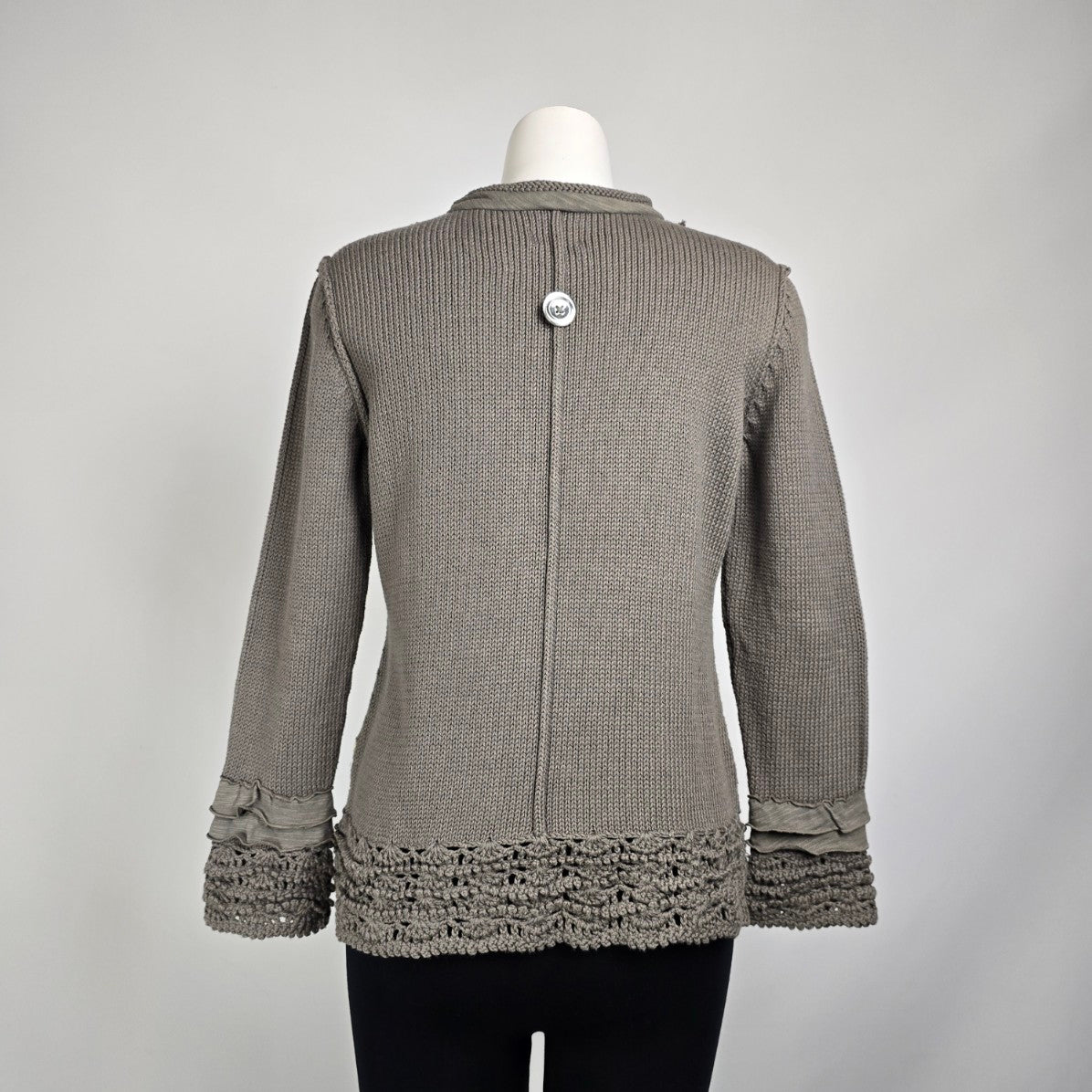 Pure Handknit Brown Knit Ruffle Button Up Cardigan Size M/L