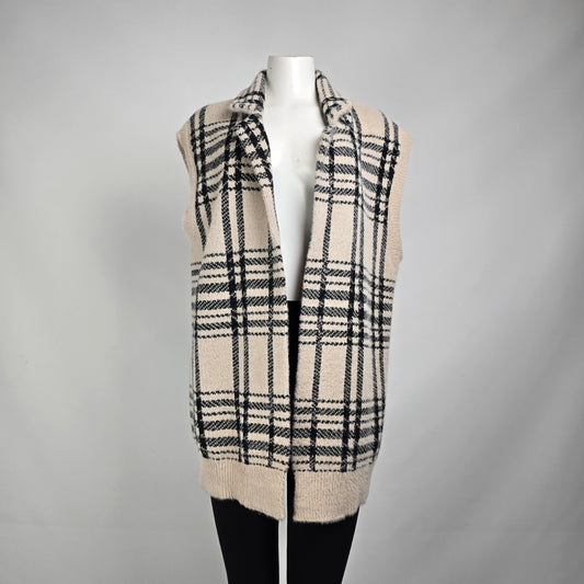 William Rast Cream Plaid Knit Vest Size XL