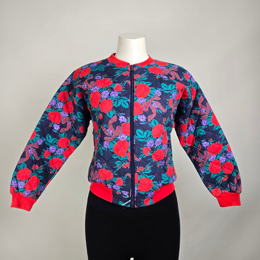 Vintage Hi Frequency Floral Snap Front Bomber Jacket Size XS/S