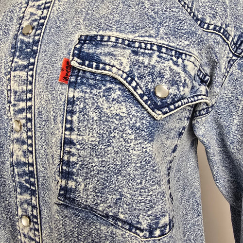 Vintage 60s Levis Acid Wash Blue Denim Pearl Snap Shirt Size M/L