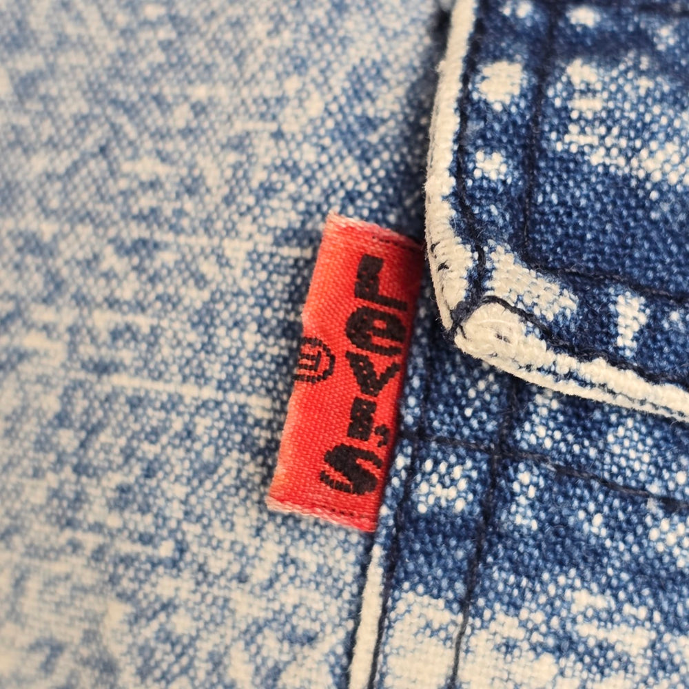 Vintage 60s Levis Acid Wash Blue Denim Pearl Snap Shirt Size M/L
