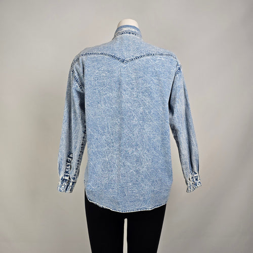 Vintage 60s Levis Acid Wash Blue Denim Pearl Snap Shirt Size M/L