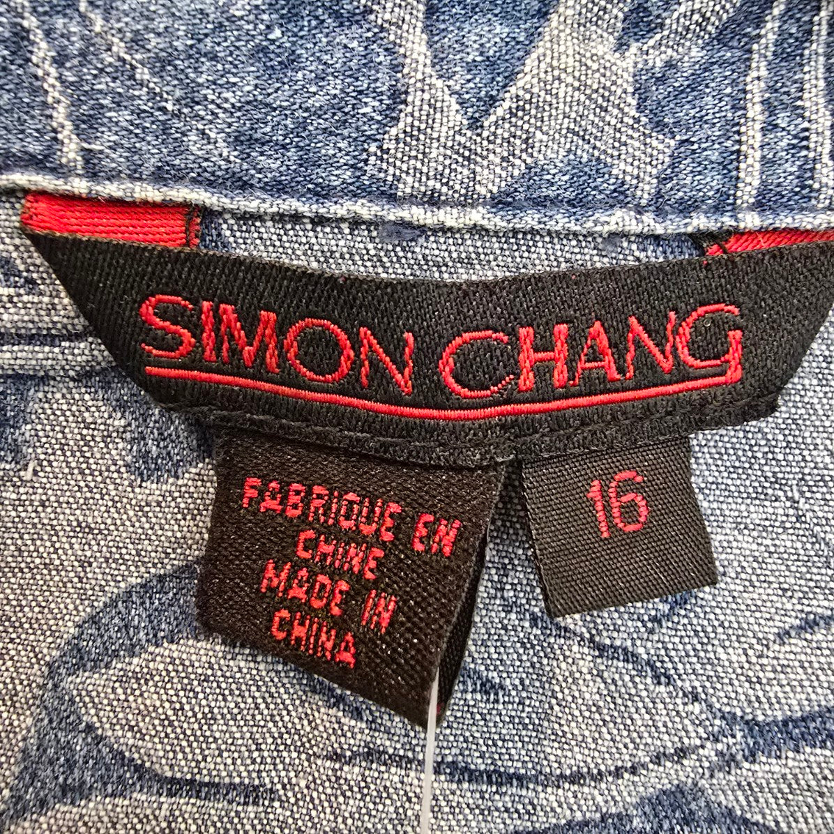 Simon Chang Patchwork Denim Button Up Shirt Jacket Size 16
