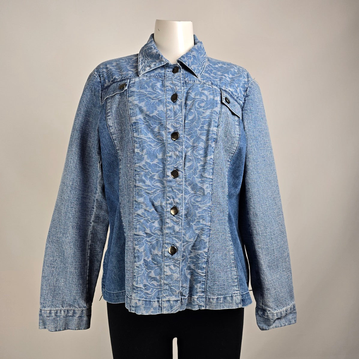 Simon Chang Patchwork Denim Button Up Shirt Jacket Size 16
