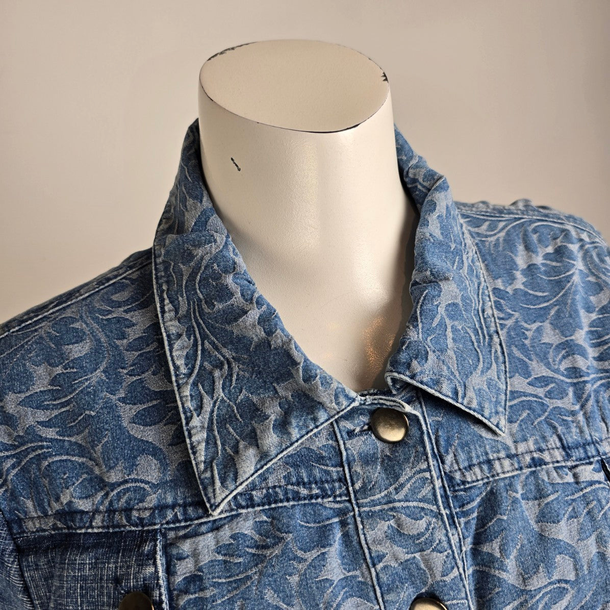 Simon Chang Patchwork Denim Button Up Shirt Jacket Size 16