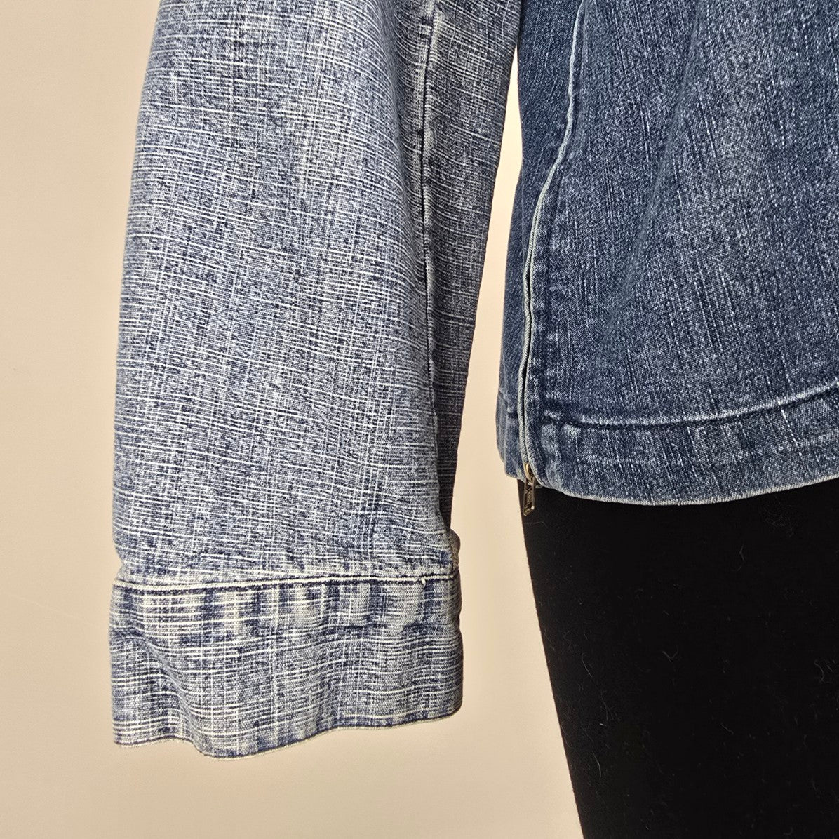 Simon Chang Patchwork Denim Button Up Shirt Jacket Size 16