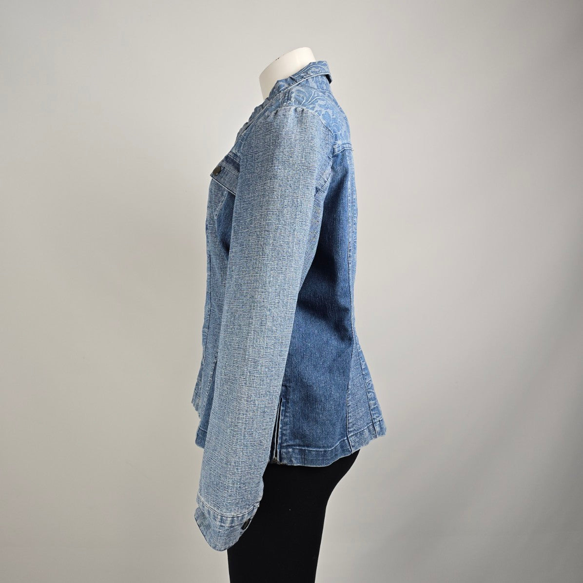 Simon Chang Patchwork Denim Button Up Shirt Jacket Size 16