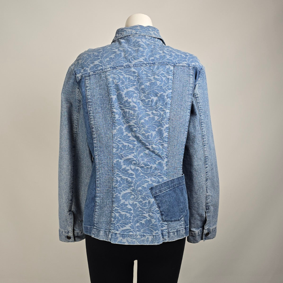 Simon Chang Patchwork Denim Button Up Shirt Jacket Size 16