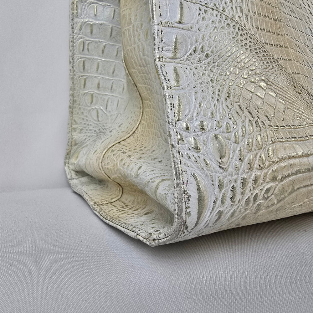 Vintage Claudia Ramos Cream Croc Print Leather Briefcase Purse