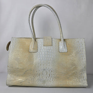 Vintage Claudia Ramos Cream Croc Print Leather Briefcase Purse