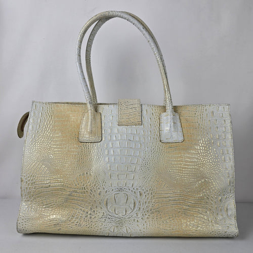 Vintage Claudia Ramos Cream Croc Print Leather Briefcase Purse