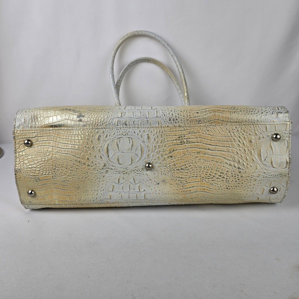 Vintage Claudia Ramos Cream Croc Print Leather Briefcase Purse