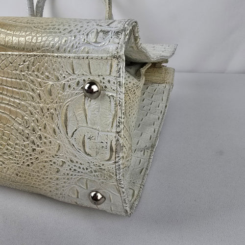 Vintage Claudia Ramos Cream Croc Print Leather Briefcase Purse