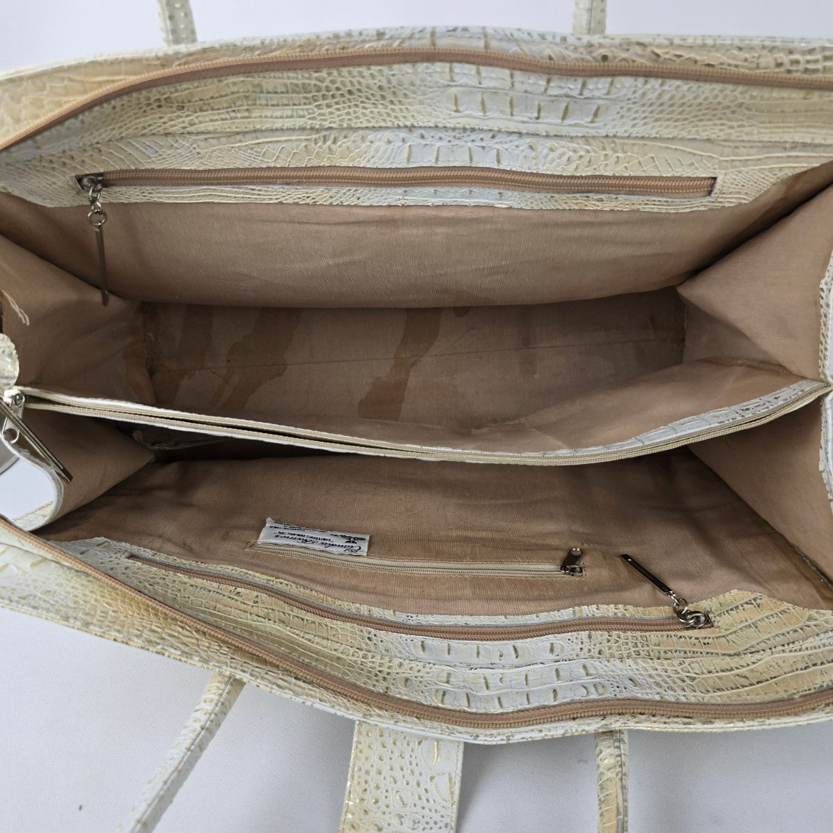 Vintage Claudia Ramos Cream Croc Print Leather Briefcase Purse