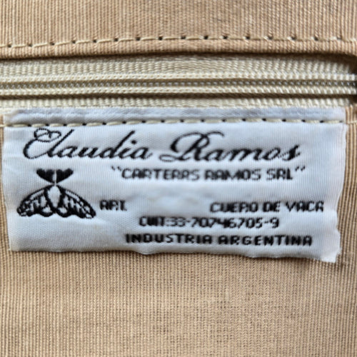 Vintage Claudia Ramos Cream Croc Print Leather Briefcase Purse