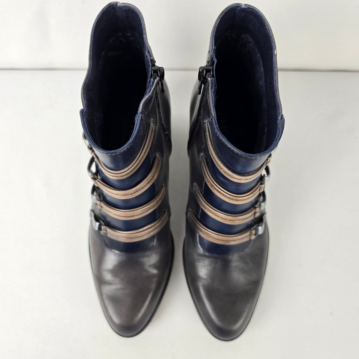 Dorking Grey Leather Strappy Heeled Boot Size 8