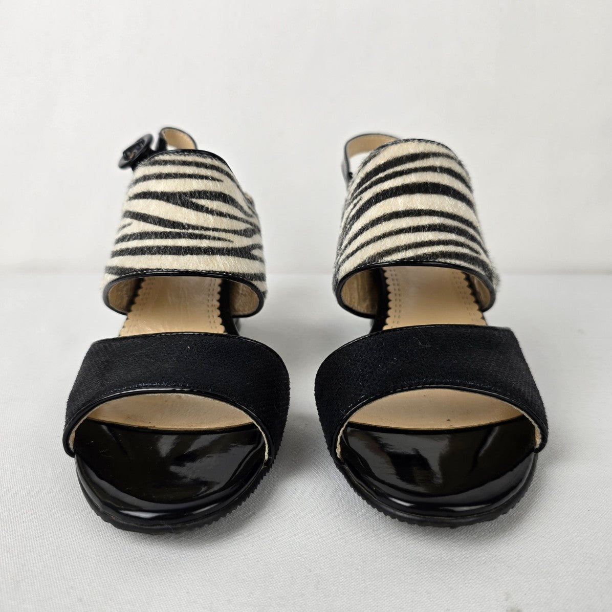 Luv Shoes Black Zebra Print Leather Sling Back Sandals Size 8