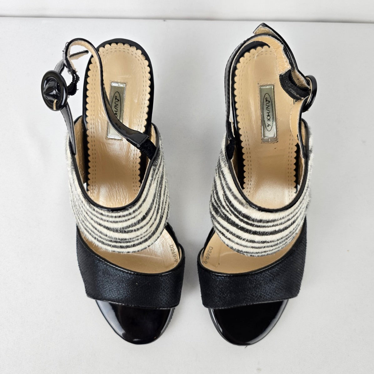 Luv Shoes Black Zebra Print Leather Sling Back Sandals Size 8