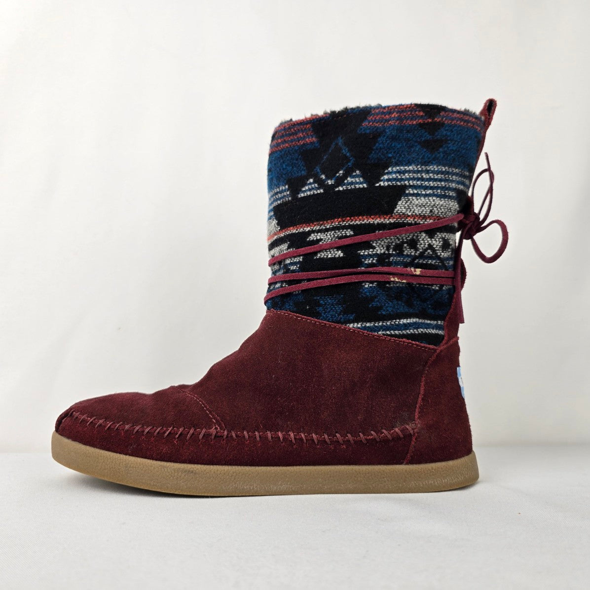 TOMS Nepal Burgundy Suede Aztec Print mid-calf Boots Size 8.5