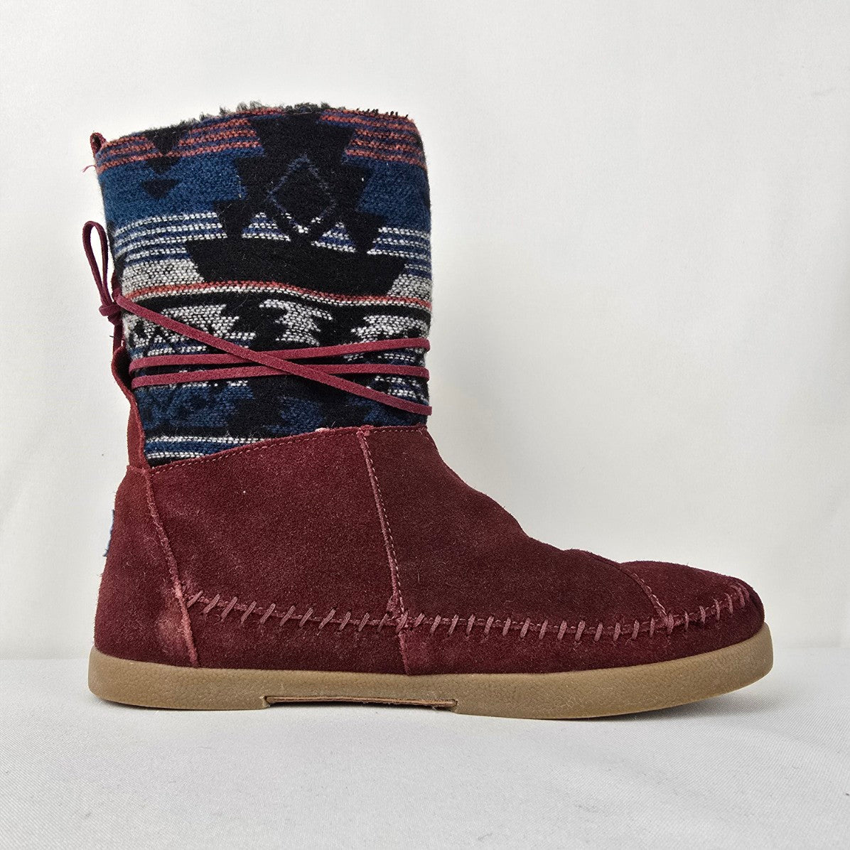 TOMS Nepal Burgundy Suede Aztec Print mid-calf Boots Size 8.5
