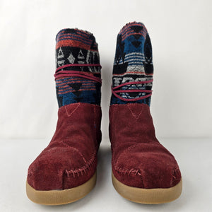 TOMS Nepal Burgundy Suede Aztec Print mid-calf Boots Size 8.5