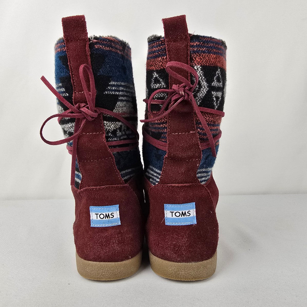 TOMS Nepal Burgundy Suede Aztec Print mid-calf Boots Size 8.5