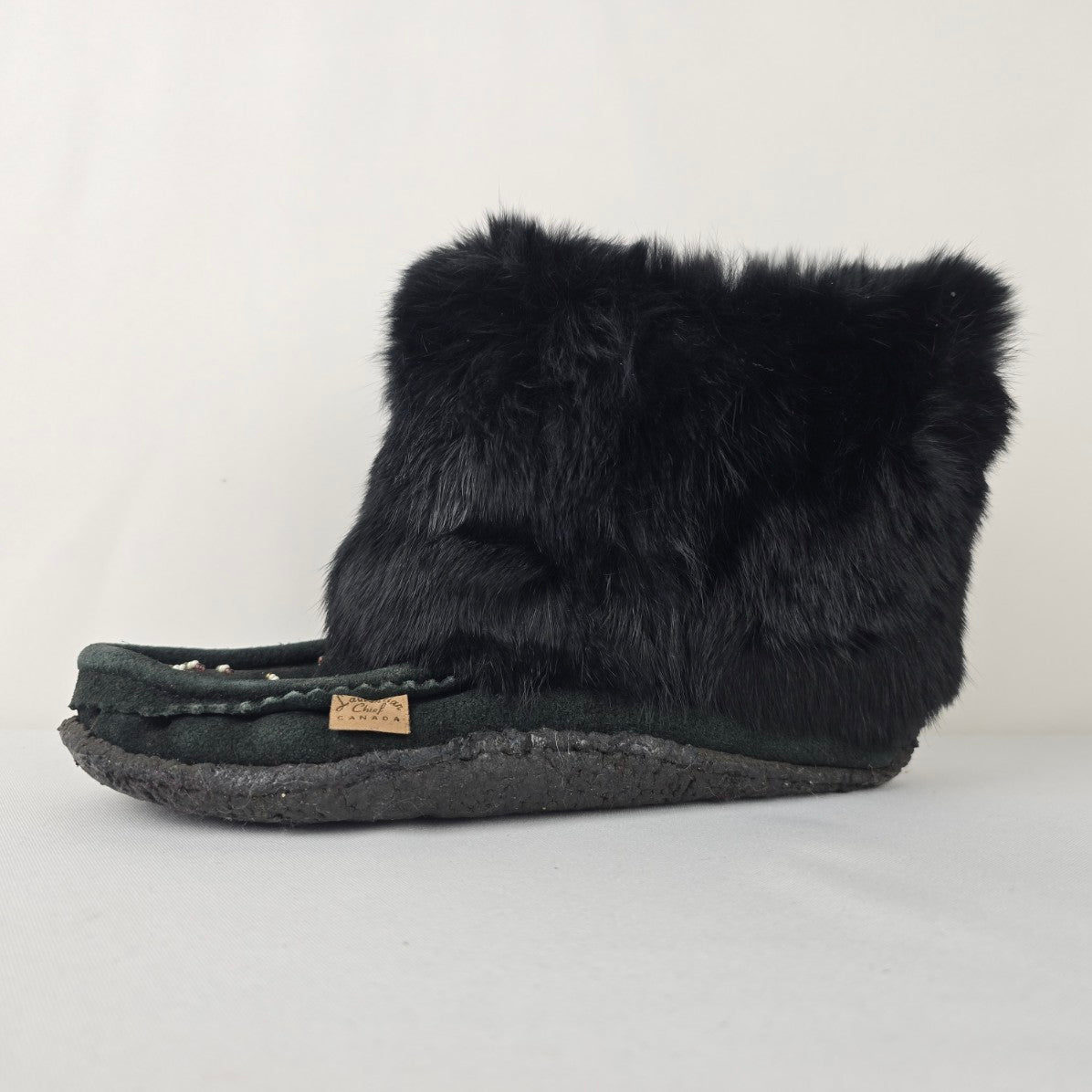 Laurentian Chief Black Suede and Rabbit Fur Mukluks Size 9