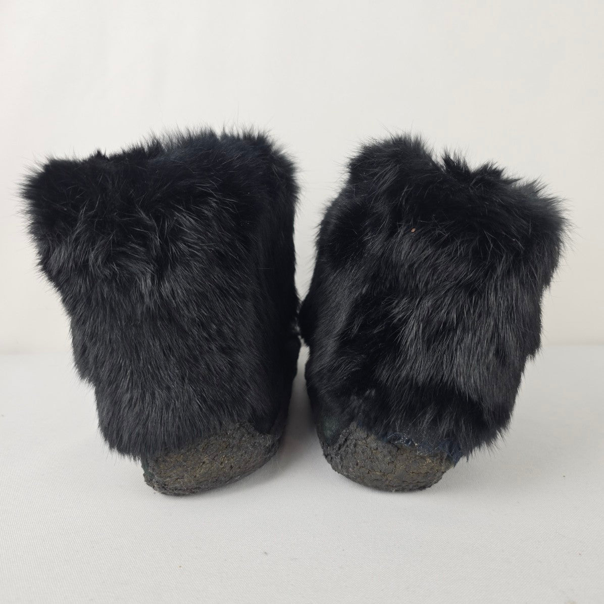 Laurentian Chief Black Suede and Rabbit Fur Mukluks Size 9