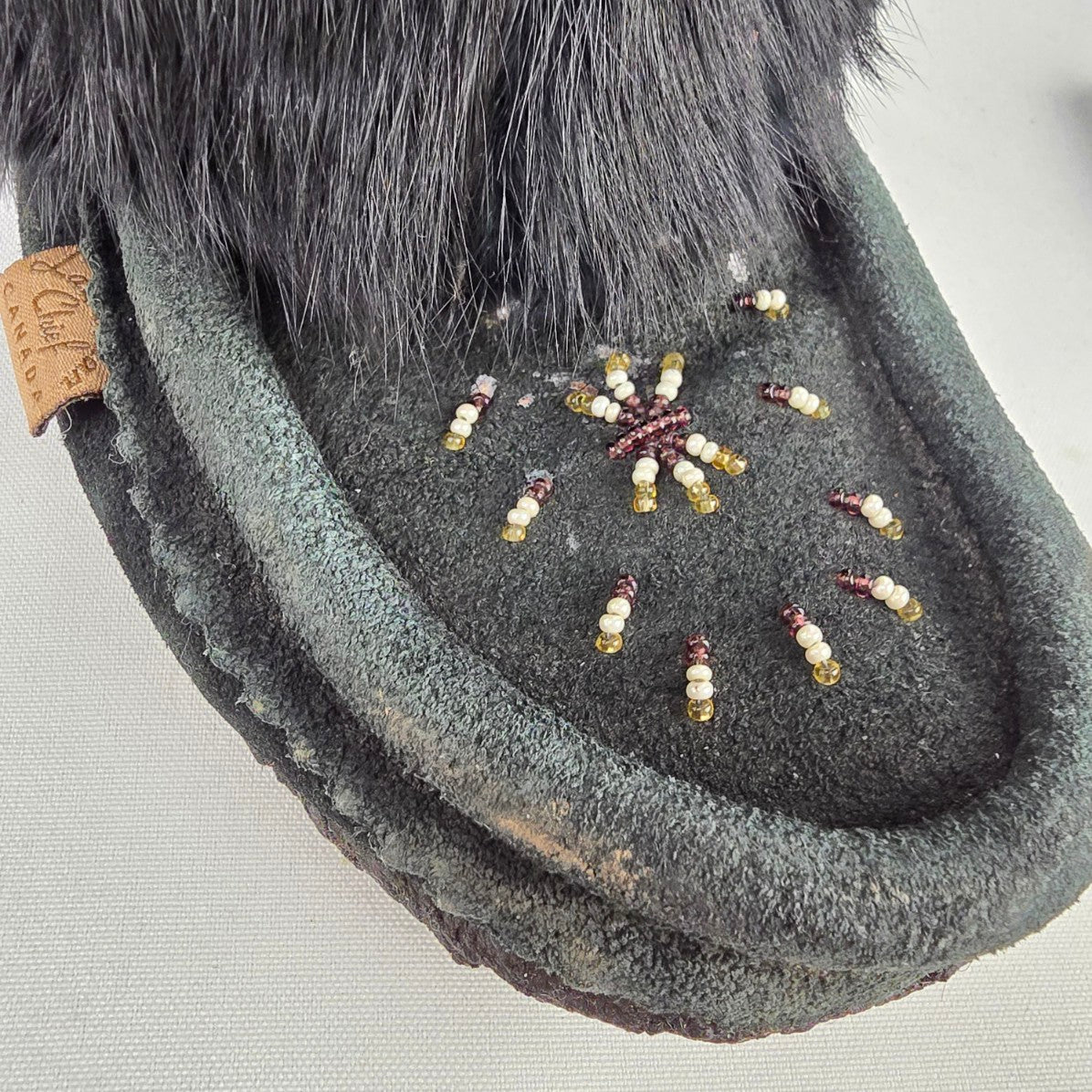 Laurentian Chief Black Suede and Rabbit Fur Mukluks Size 9