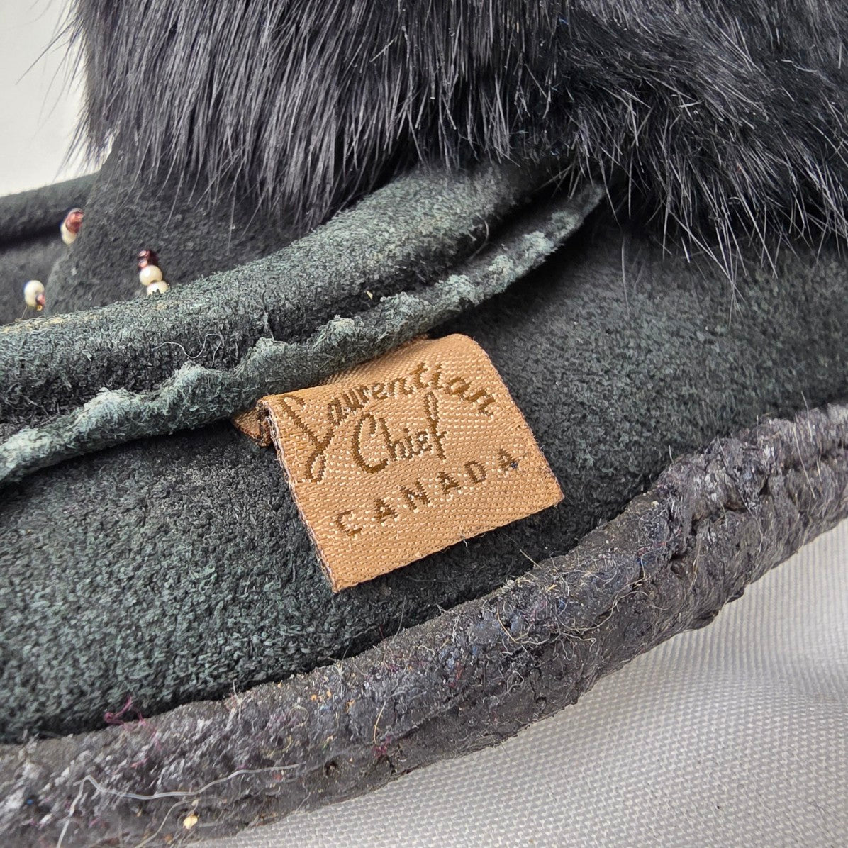 Laurentian Chief Black Suede and Rabbit Fur Mukluks Size 9