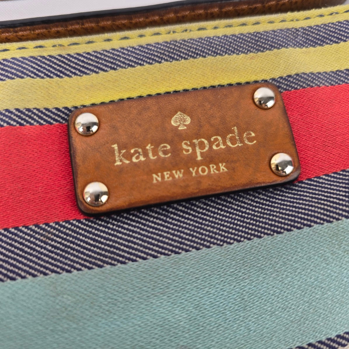 Kate Spade Colorful Stripped Brown Leather Crossbody Purse