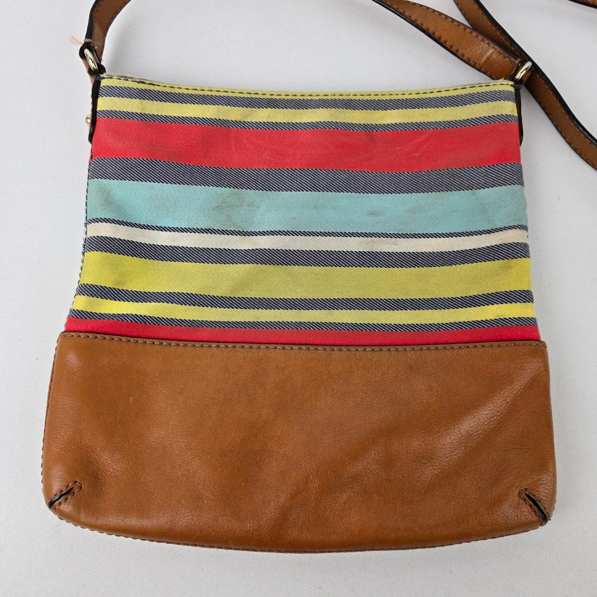 Kate Spade Colorful Stripped Brown Leather Crossbody Purse