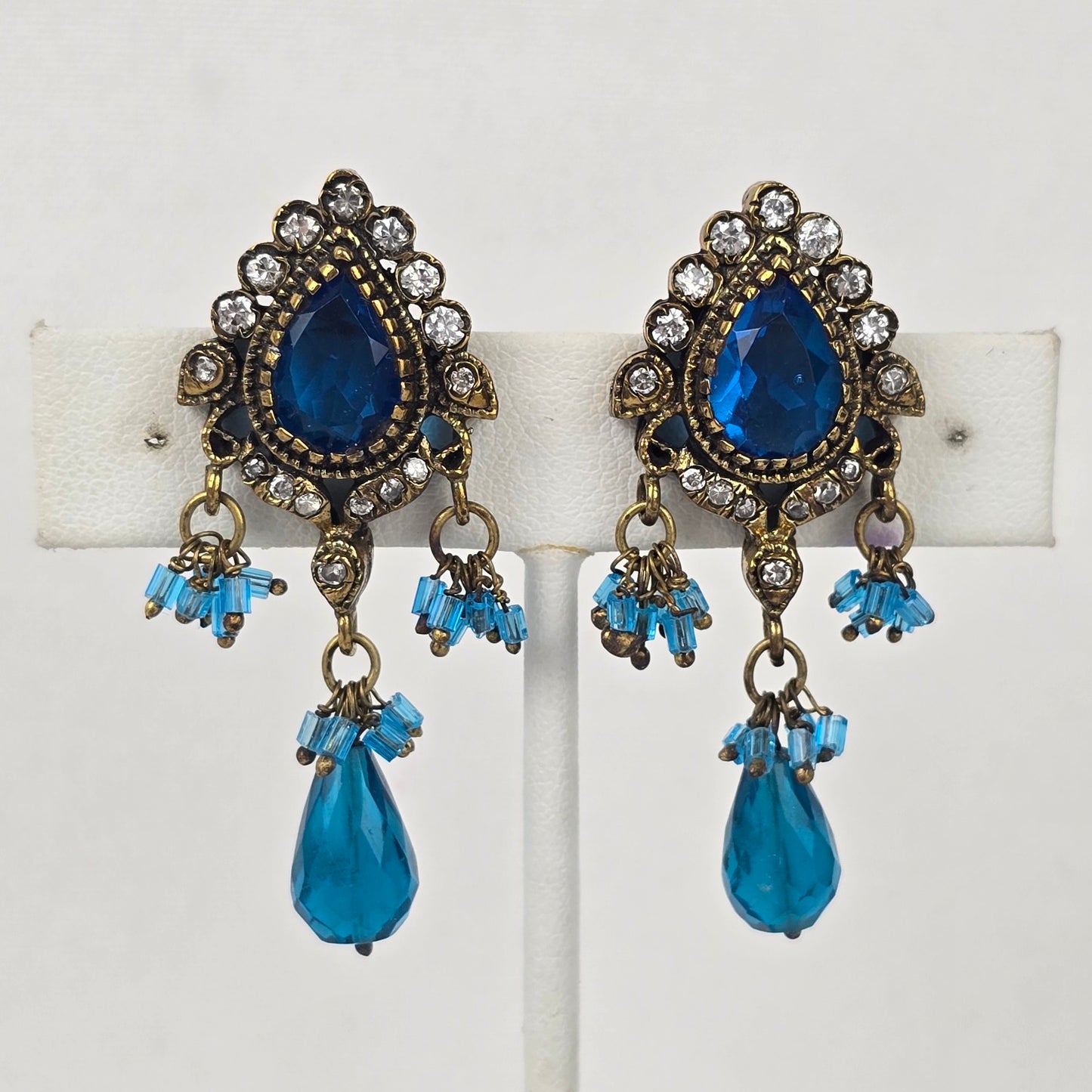 Vintage Blue Glass Chandelier Statement Earrings