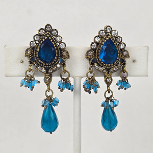 Vintage Blue Glass Chandelier Statement Earrings